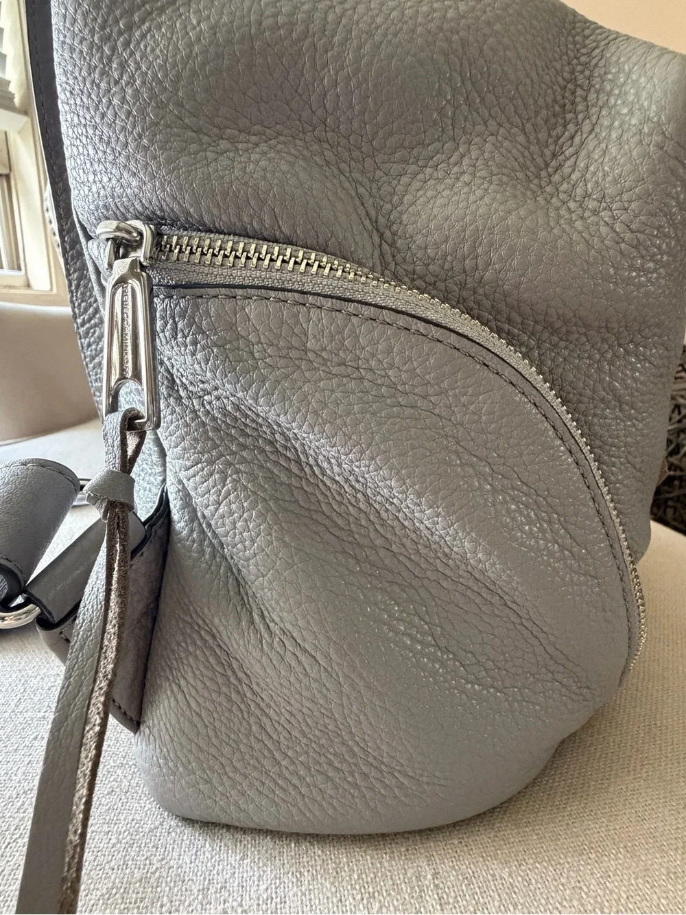 Rebecca Minkoff Gray Pebbled Leather Julian Backpack Medium w/ Silver Hardware